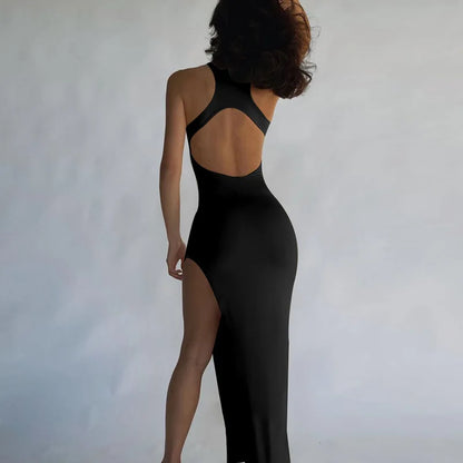 Y2K Solid Slit Club Party Night Wrap Summer Vestidos Para Mujer Elegant Long Backless Bodycon Dress