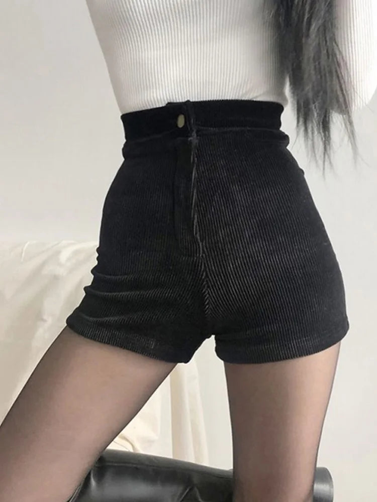 Goth High Waist Spring Autumn Fashion Tight Sexy Stretch Y2K Corduroy Casual Pants Short