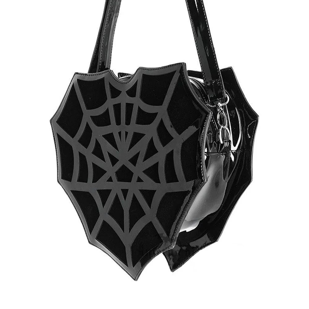 Black Spider Web Punk Creative Women's Halloween Designer Shoulder Crossbody Bag