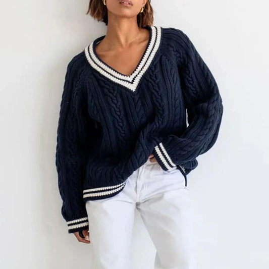 Cable Knit  Loose Contrast Trim  Streetwear Sweater