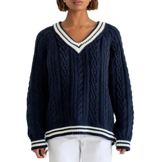 Cable Knit  Loose Contrast Trim  Streetwear Sweater