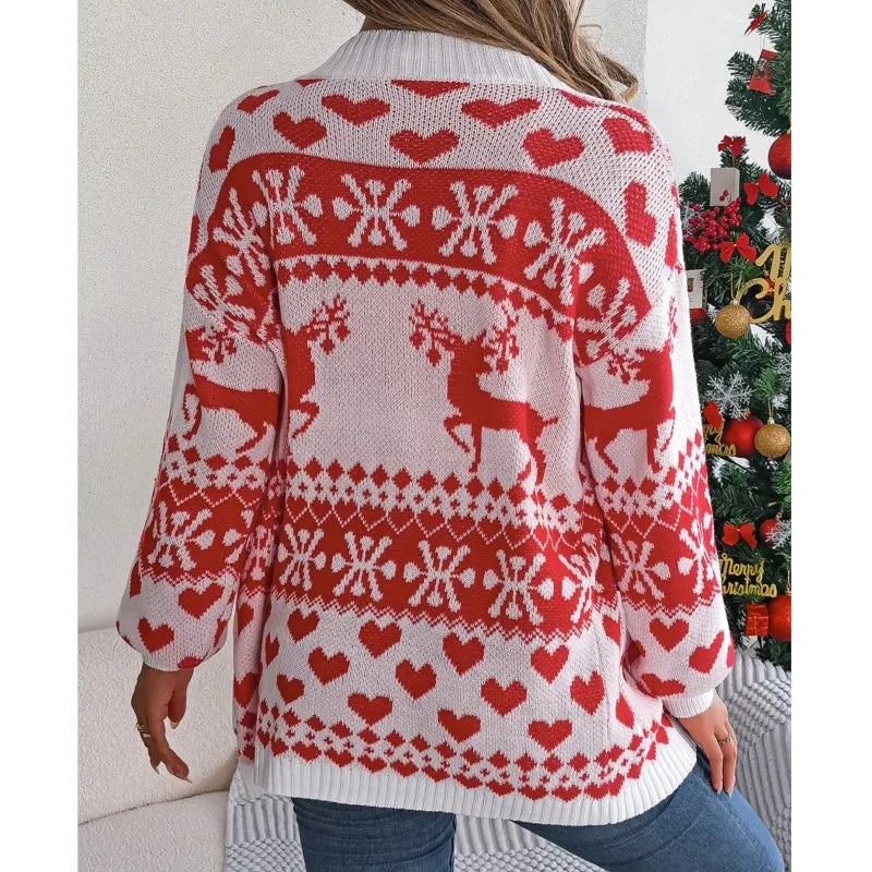 Christmas Deer Pocket Long Sleeve Cardigan