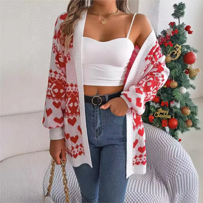 Christmas Deer Pocket Long Sleeve Cardigan