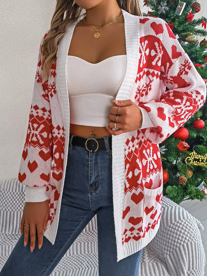 Christmas Deer Pocket Long Sleeve Cardigan