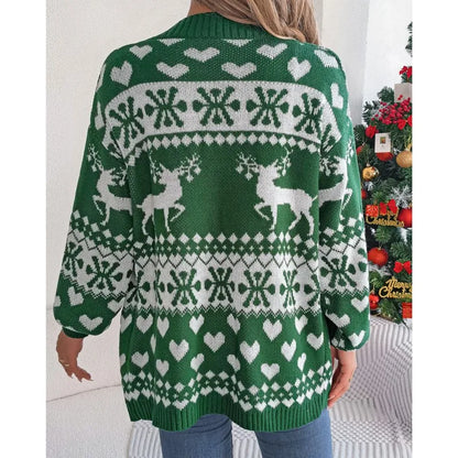 Christmas Deer Pocket Long Sleeve Cardigan