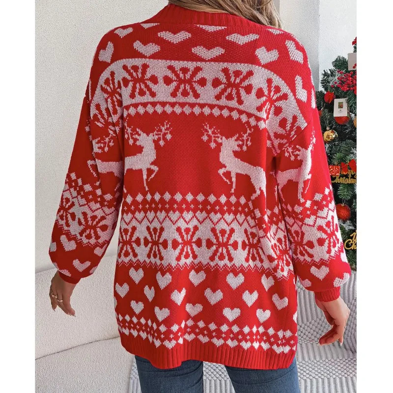 Christmas Deer Pocket Long Sleeve Cardigan