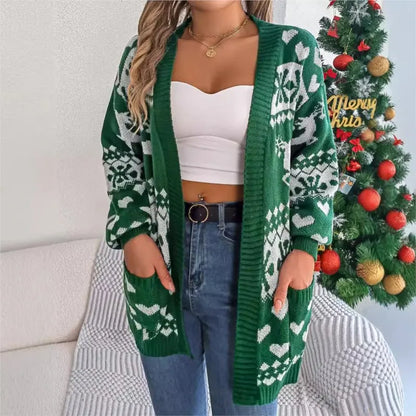 Christmas Deer Pocket Long Sleeve Cardigan