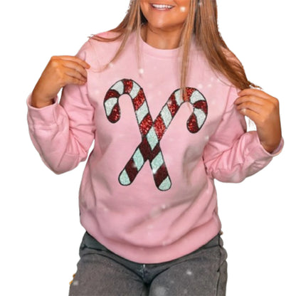 Loose Pullover Snowflake Letter Embroidery Crew Neck Long Sleeve Christmas Hoodie