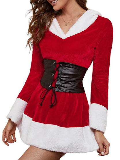 Deluxe Mrs. Claus Long Sleeve Hooded CorSet Christmas Costume