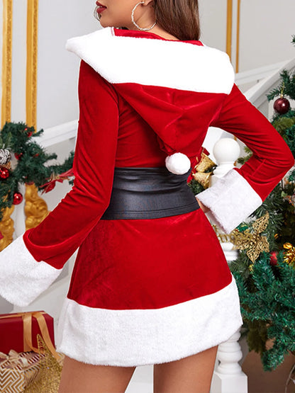 Deluxe Mrs. Claus Long Sleeve Hooded CorSet Christmas Costume