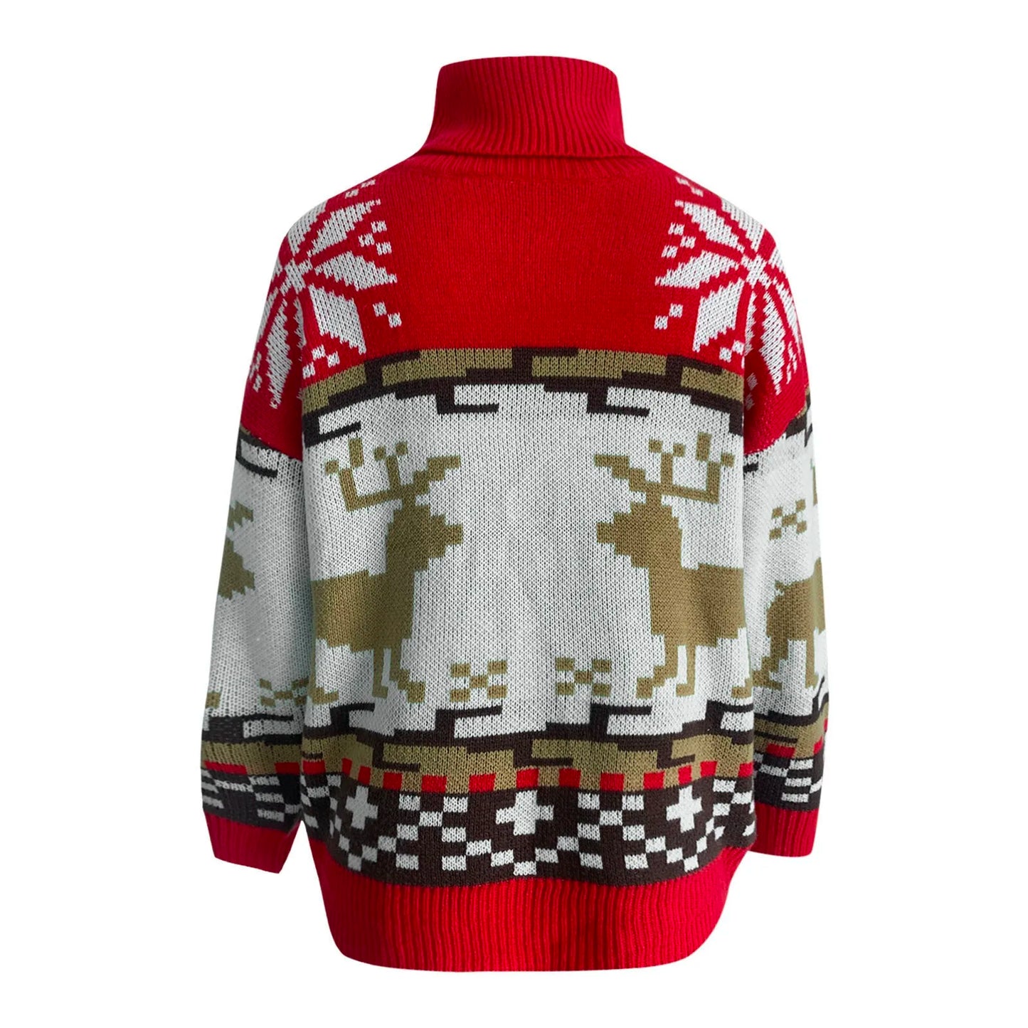 Striped Oversized Elk Long Neck Christmas Pullover Christmas Sweater