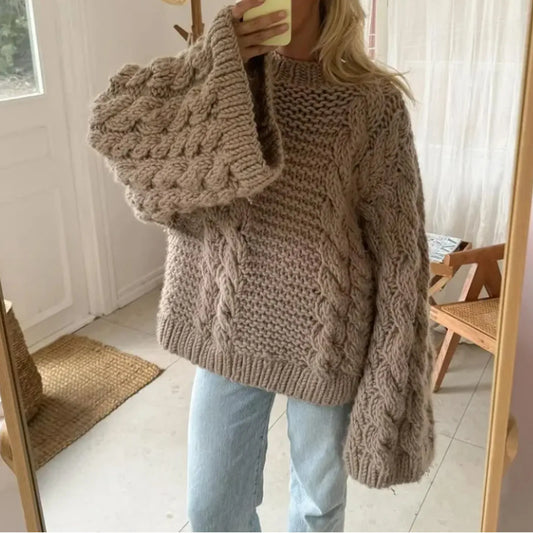 Crewneck  Flared Sleeve  Fuzzy Sweater