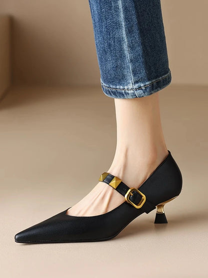 Fashion Fall Pointed Shallow Mouth Rivets Professional Temperament Low Heel Pump