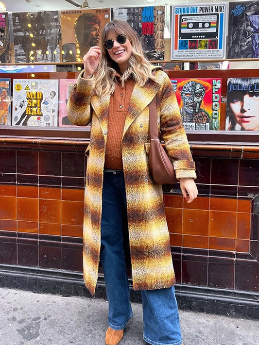 Cashmere Blends Plaid Wool Coat