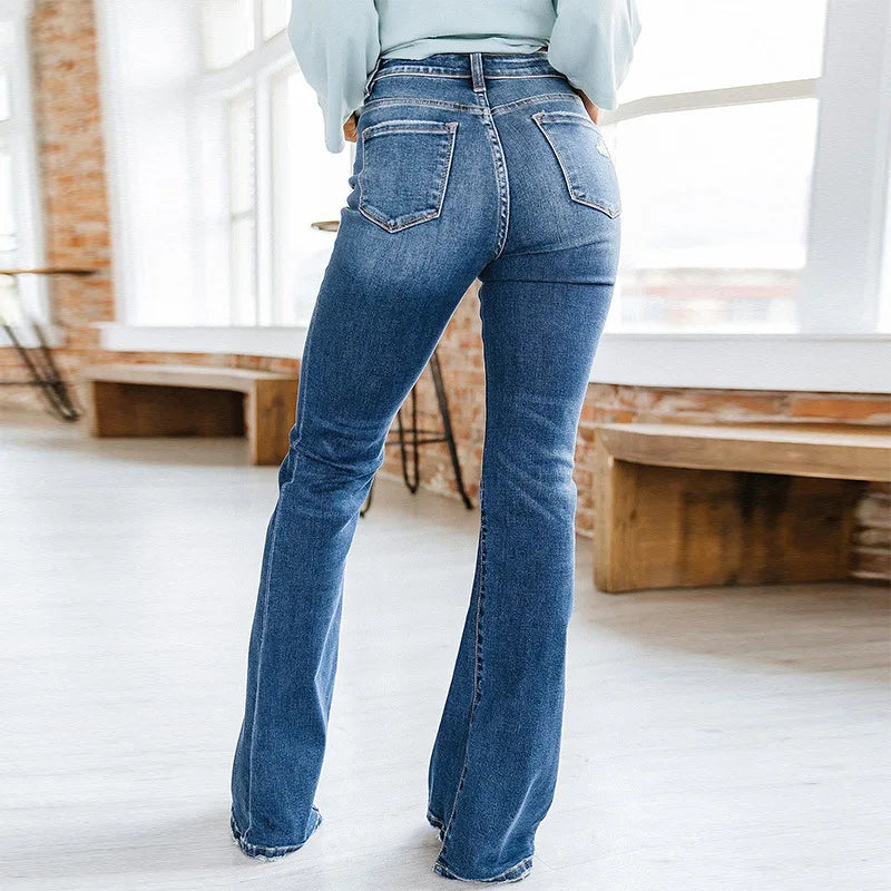 Patchwork Flared Vintage High Stretch Casual Denim Jean