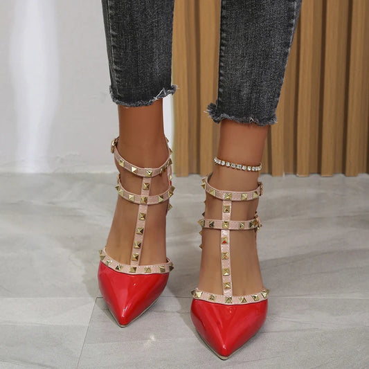 Rivets Sandals with Thick High Heels for Women - Summer Style