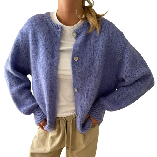 Solid Fuzzy Button Down Knit Cardigan