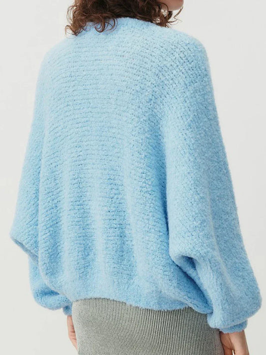 Fuzzy V-neck Button-front Cardigan