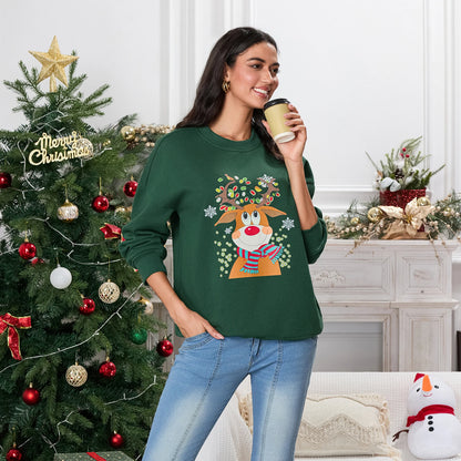 Christmas Deer Print Crew Neck Fall Winter Long Sleeve Casual Christmas Hoodie