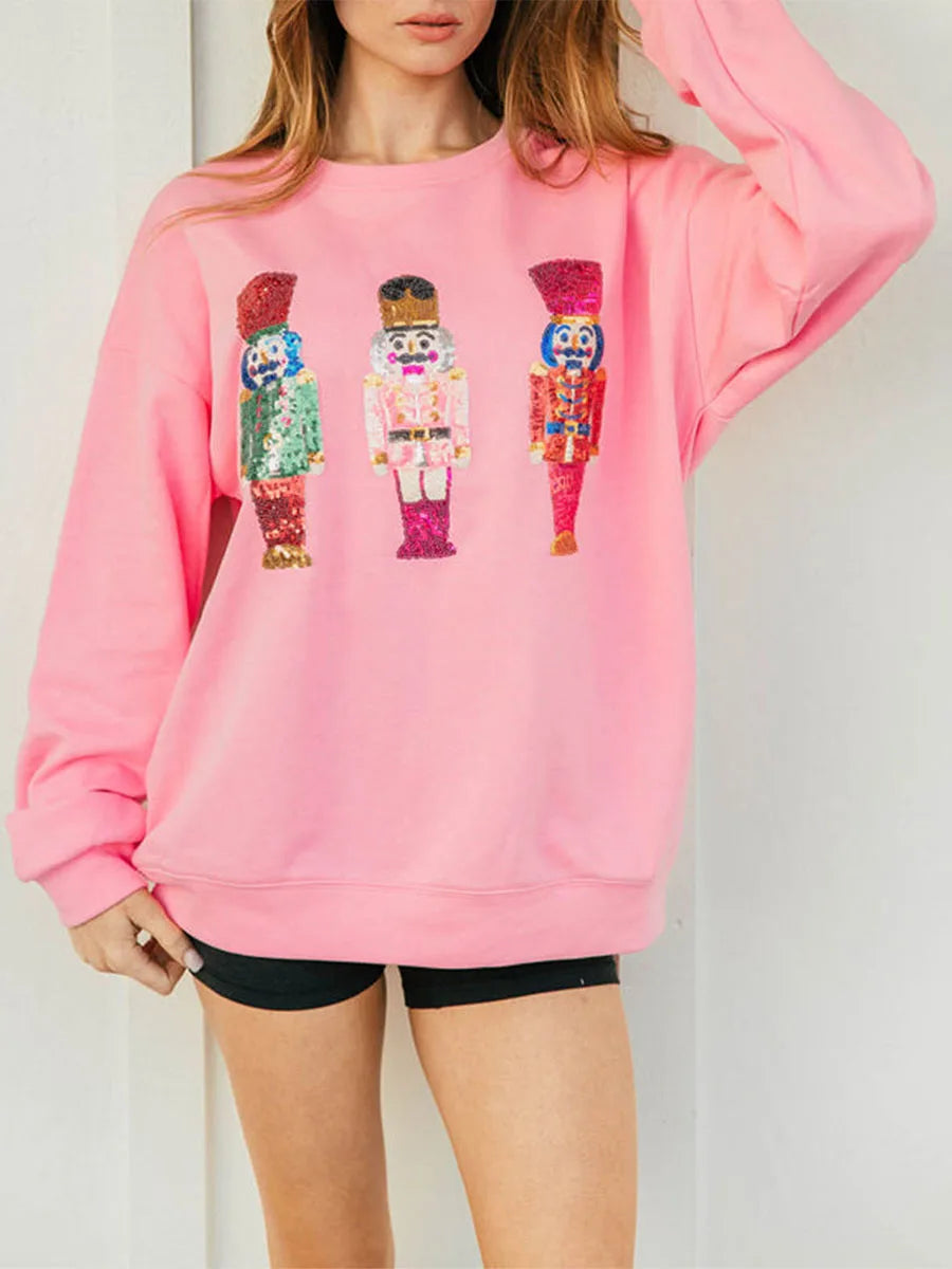 Cute Ugly Sequin Graphic Nutcracker Holiday Christmas Hoodie