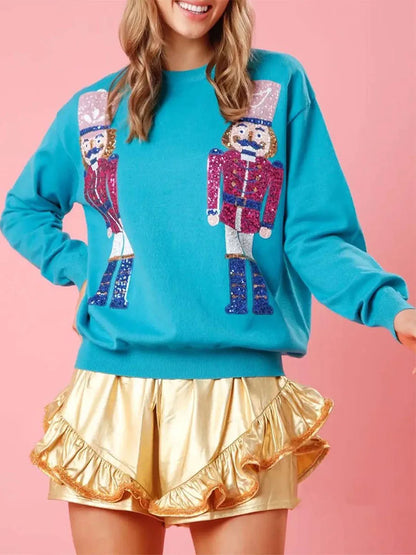 Cute Ugly Sequin Graphic Nutcracker Holiday Christmas Hoodie