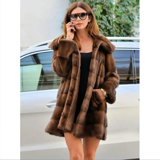 Women's Mink Hooded Long Coat