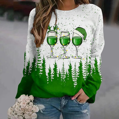 Oversized Print Crew Neck Soft Long Sleeve Casual Loose Y2K Winter Christmas Hoodie