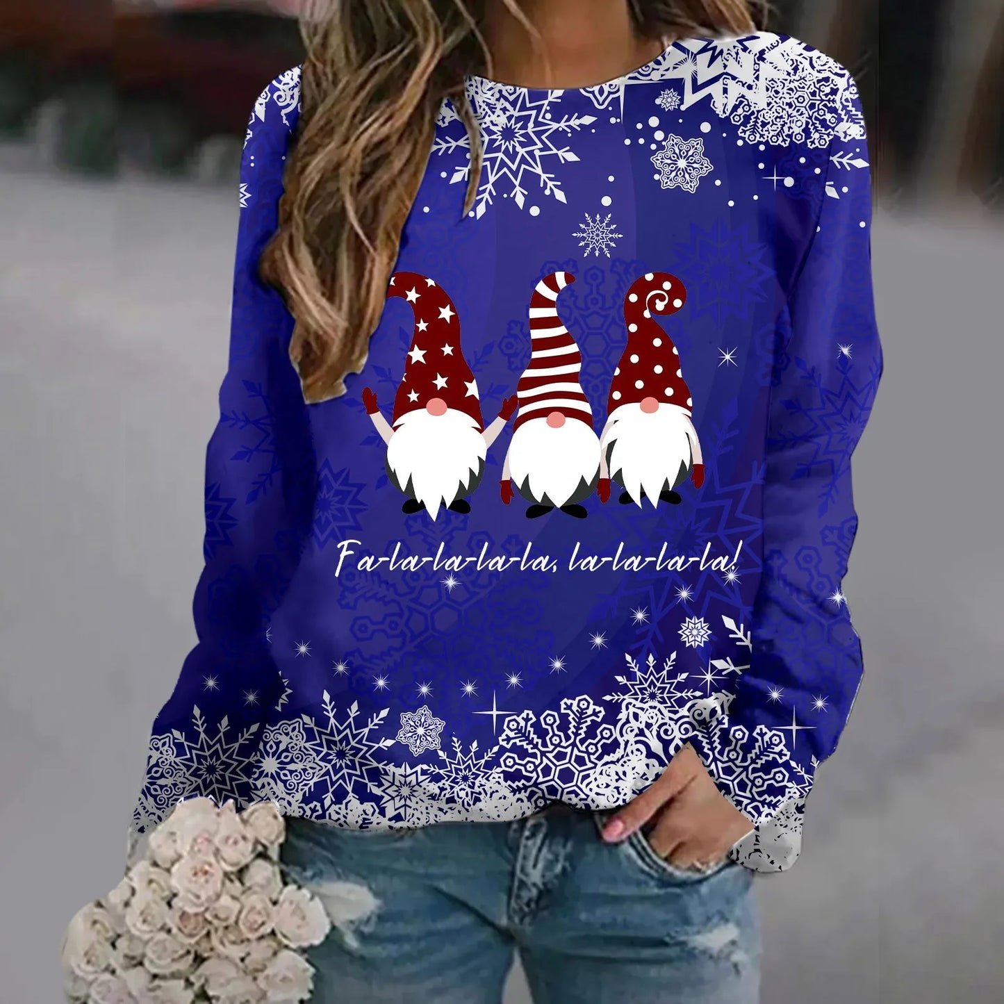 Oversized Print Crew Neck Soft Long Sleeve Casual Loose Y2K Winter Christmas Hoodie