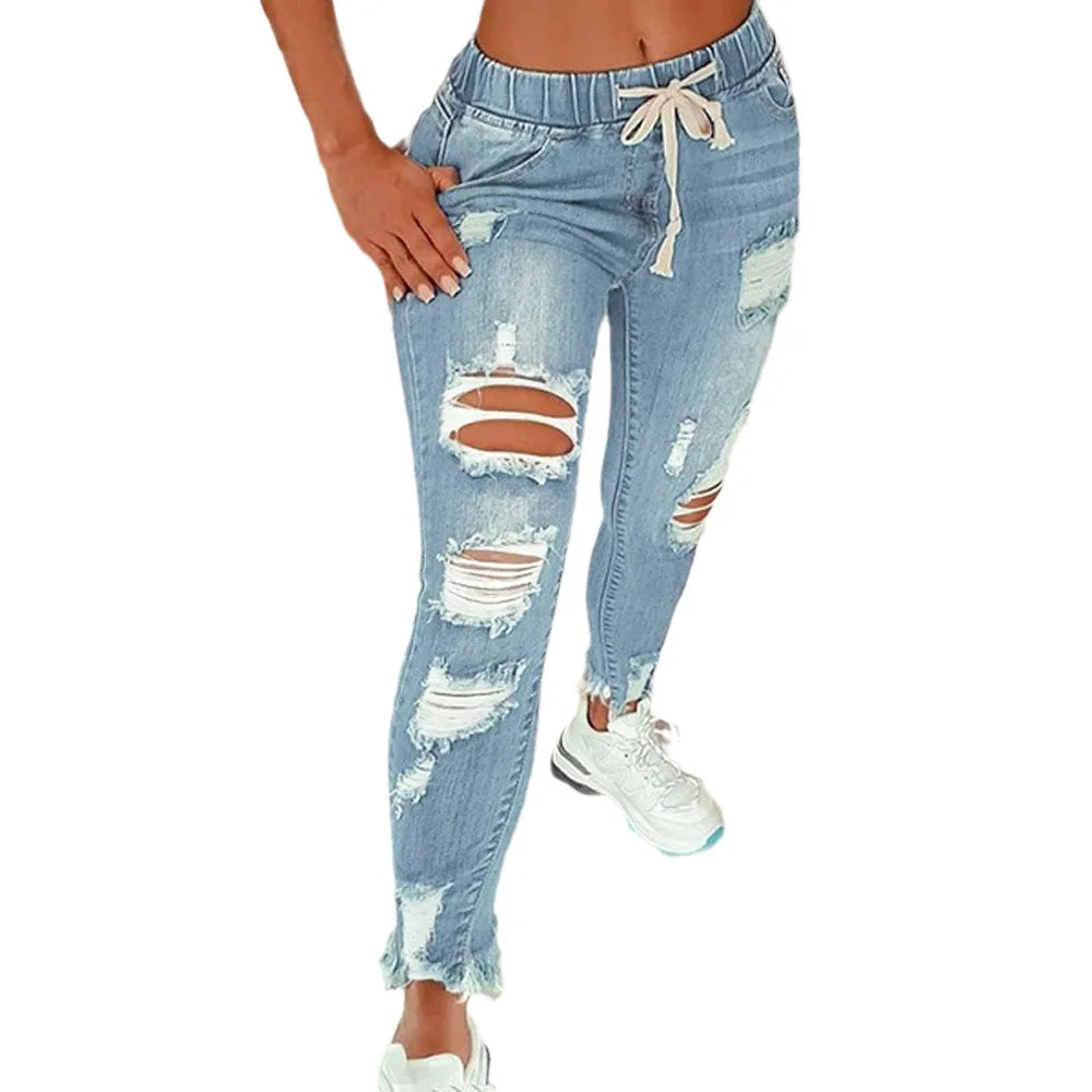 Stretch High Waist Ripped Washed Slim Skinny Pencil Denim Jean