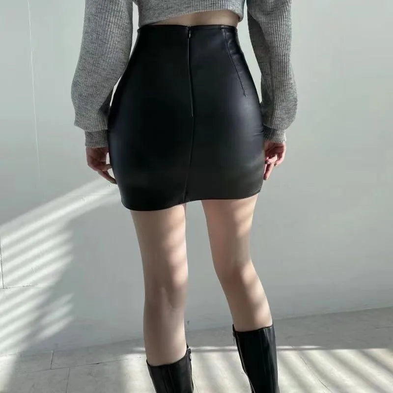 Sexy Skinny High Waist Side Split Korean Chic Black Comfortable Mini Skirt