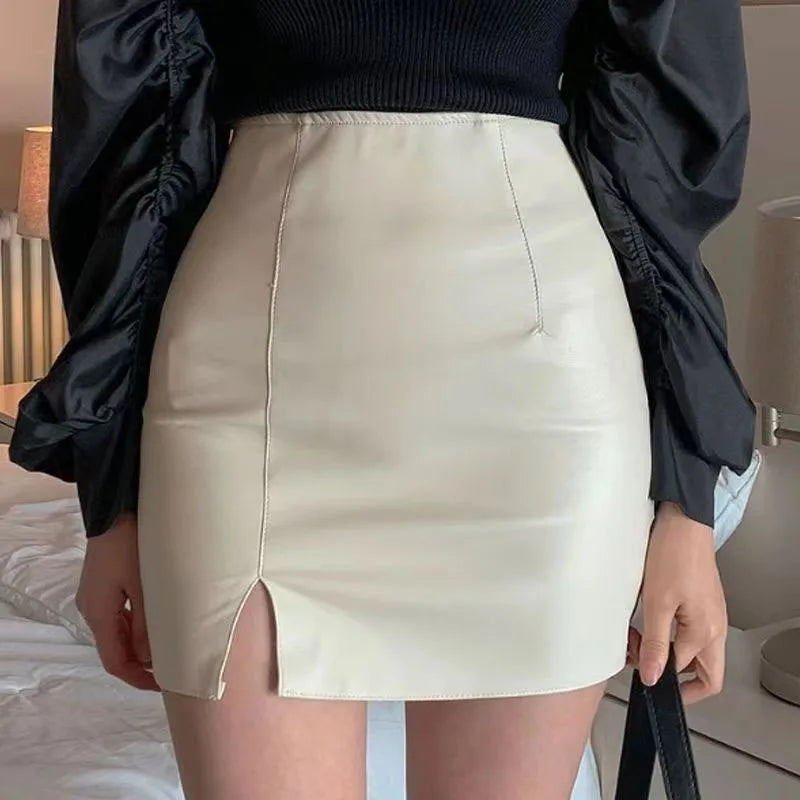 Sexy Skinny High Waist Side Split Korean Chic Black Comfortable Mini Skirt