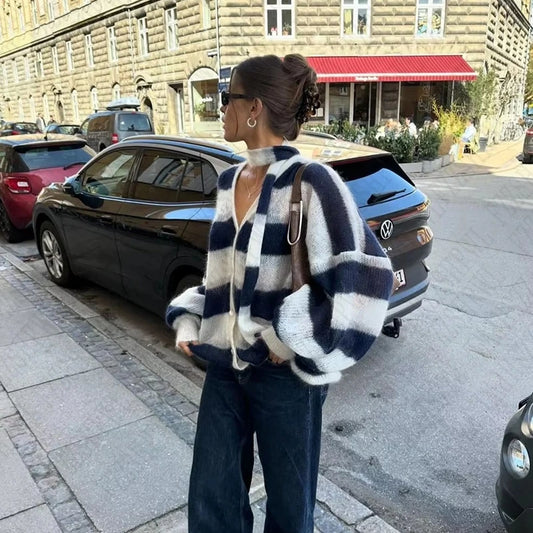 Y2K  Striped  Loose Cardigan Sweater