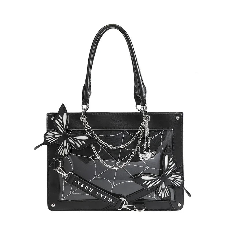 Y2K Labyrinth Butterfly Spider Web Chain DIY Transparent Lolita Gothic Bag