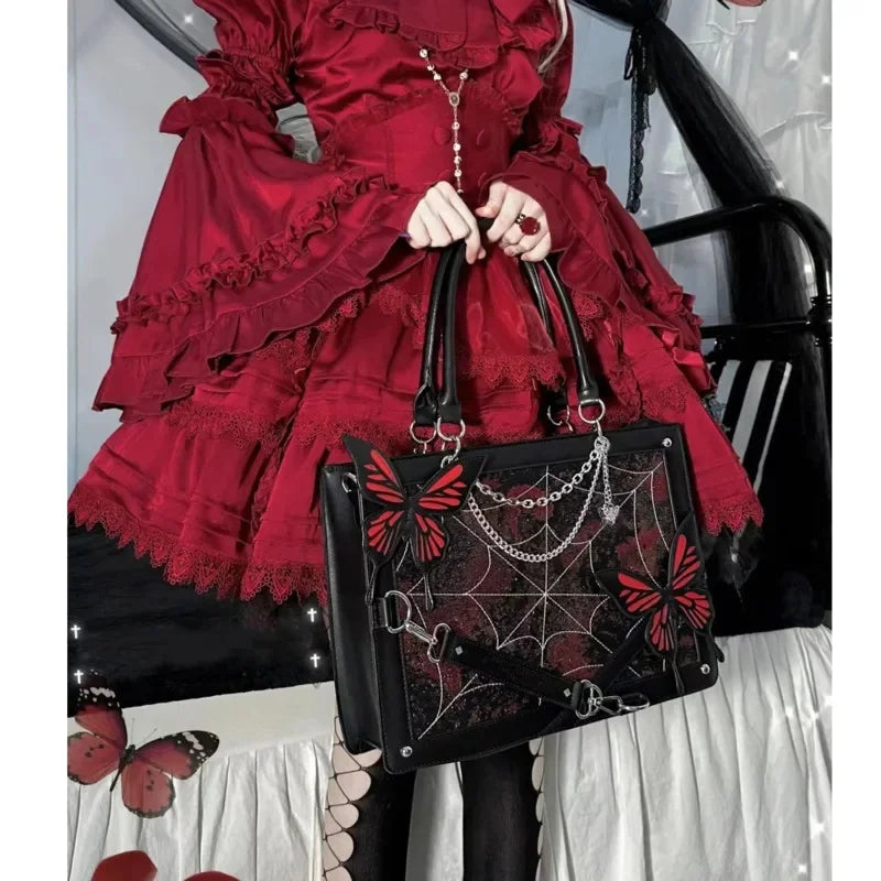 Y2K Labyrinth Butterfly Spider Web Chain DIY Transparent Lolita Gothic Bag