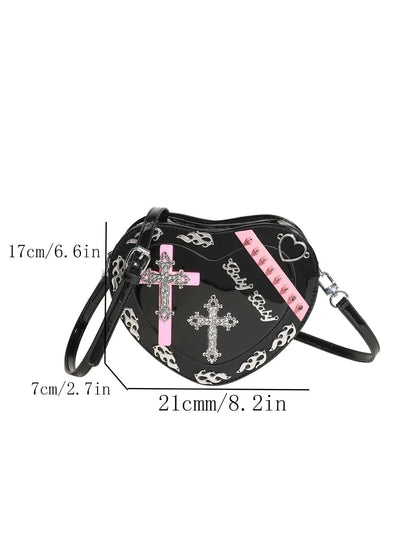 Y2K Coffin Shape Trendy Gothic Punk Cross Pattern Colorful Mini PU Bag