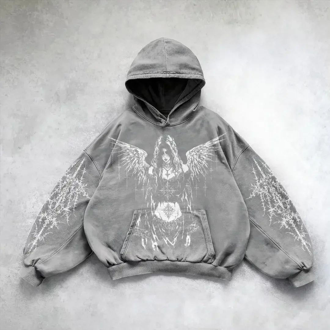 Y2K Gothic Skull Zipper Hoodie gray1 / S