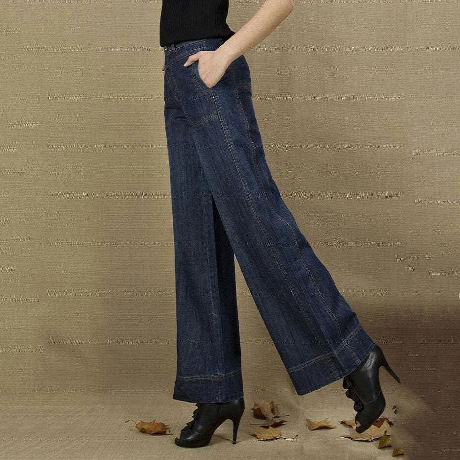 Vintage Straight Leg Seam Front Wide Jeans