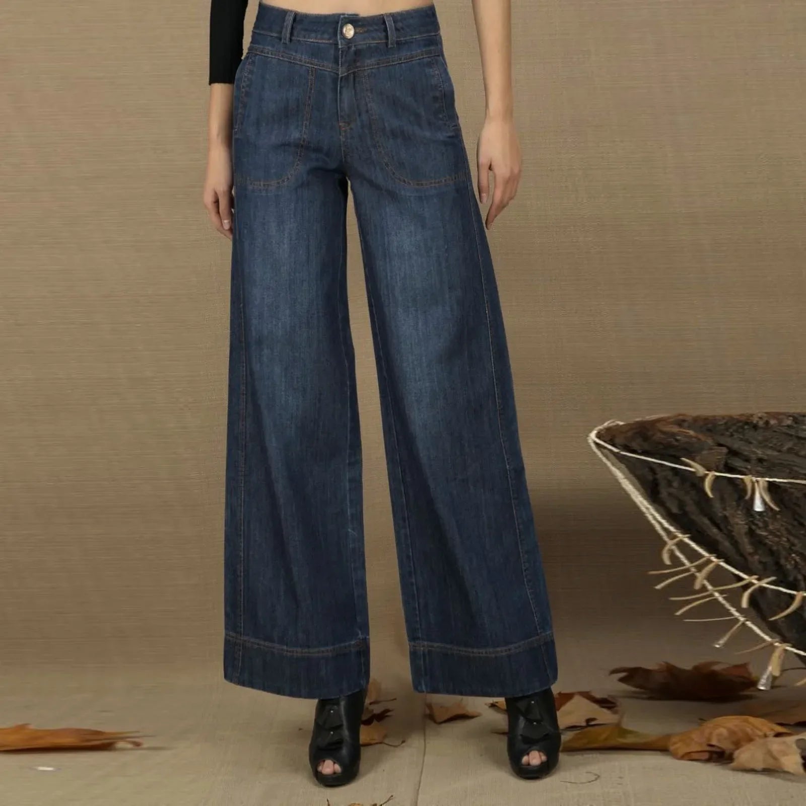 Vintage Straight Leg Seam Front Wide Jeans