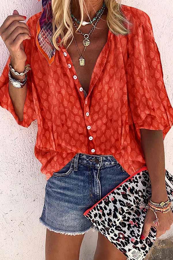 4 Button Loose Blouse - Color Solid Colors