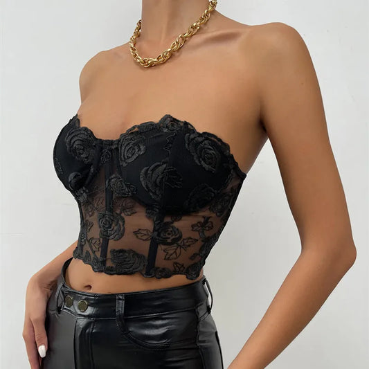 Floral Backless Strapless Sexy Crop Top