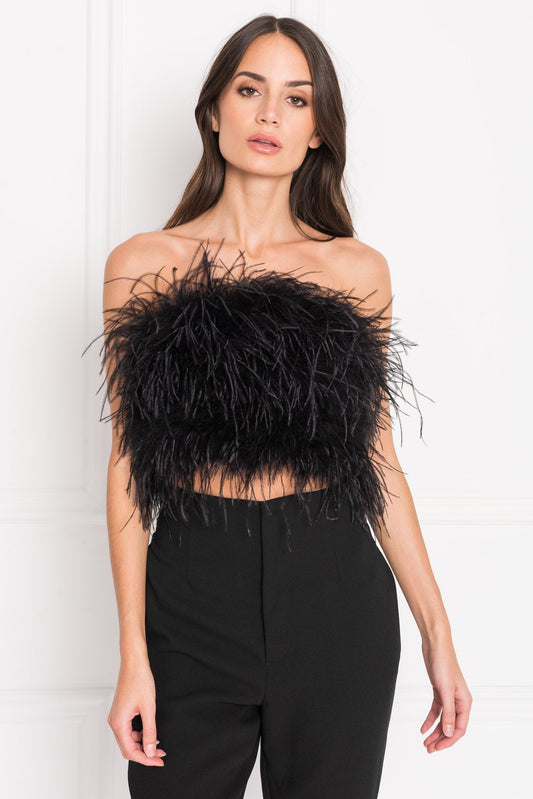 Elowen Elegant Feather Top Black / Xs Tops