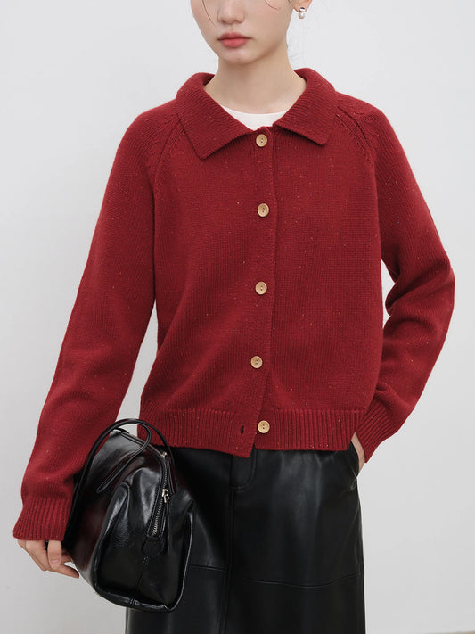 Petite Retro Lapel Knit Cardigan for Early Autumn Red Christmas Sweater