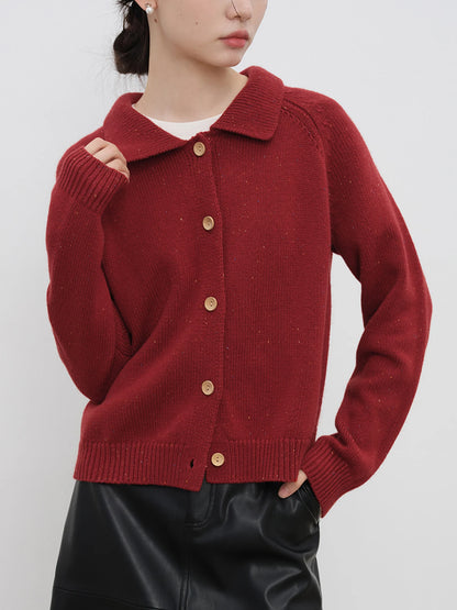 Petite Retro Lapel Knit Cardigan for Early Autumn Red Christmas Sweater