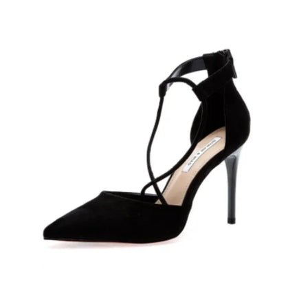 Zapatos de cuero de tac贸n alto para mujeres maduras, Puntos macizos, banquete High Heel