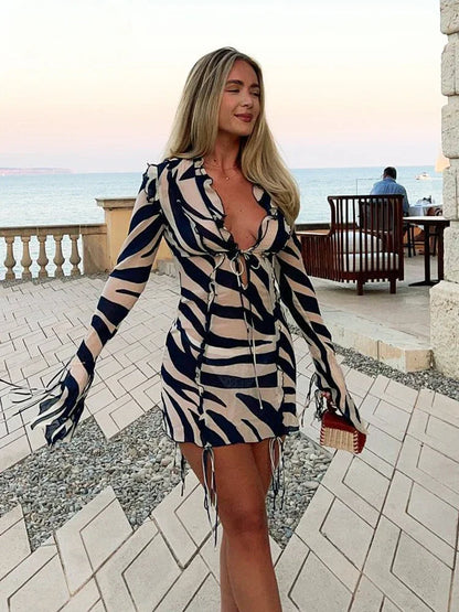 Zebra Long Sleeve Mini Dress