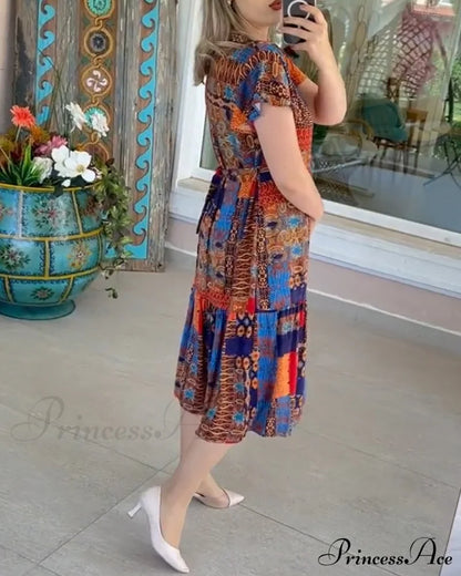 A-Line Midi Dress With Print Causal Dress