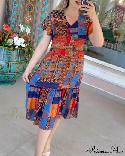 Print A-Line Midi Dress Multicolour 23BF Casual Dresses Clothes Dresses SALE Spring Summer