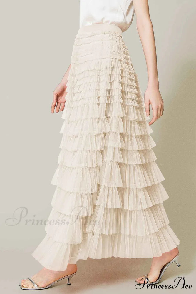 A-Line Tiered Mesh Skirt Beige / 2Xl Skirts