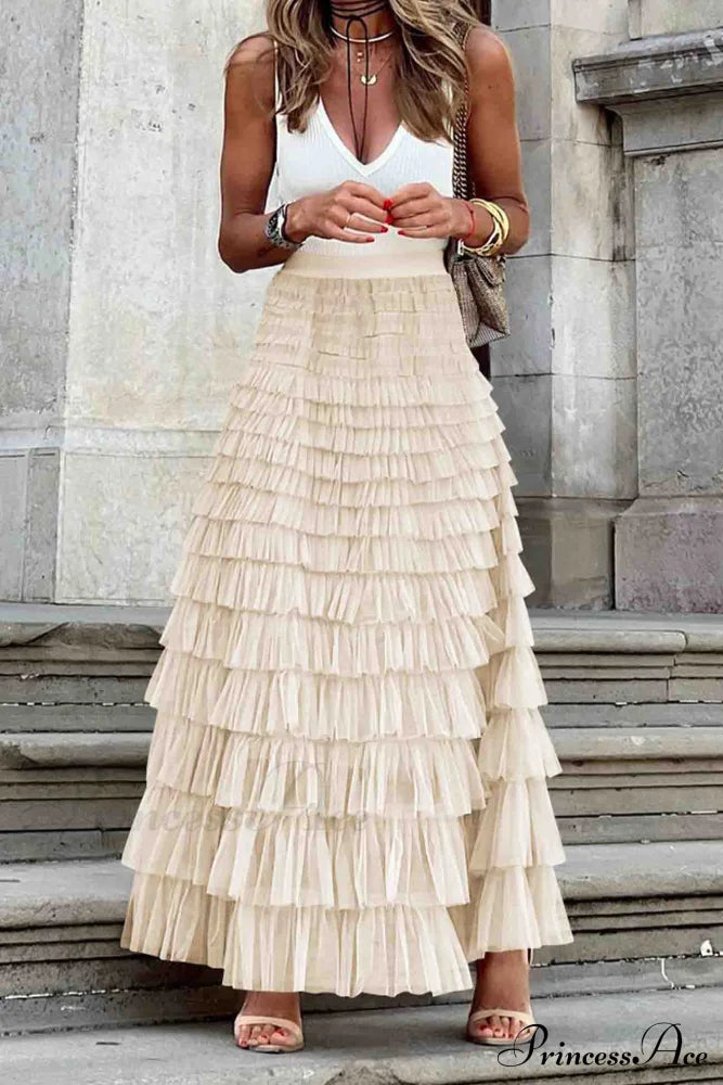 A-Line Tiered Mesh Skirt Beige / S Skirts