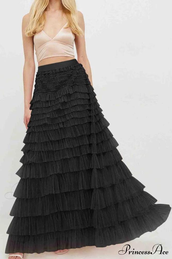 A-Line Tiered Mesh Skirt Black / L Skirts